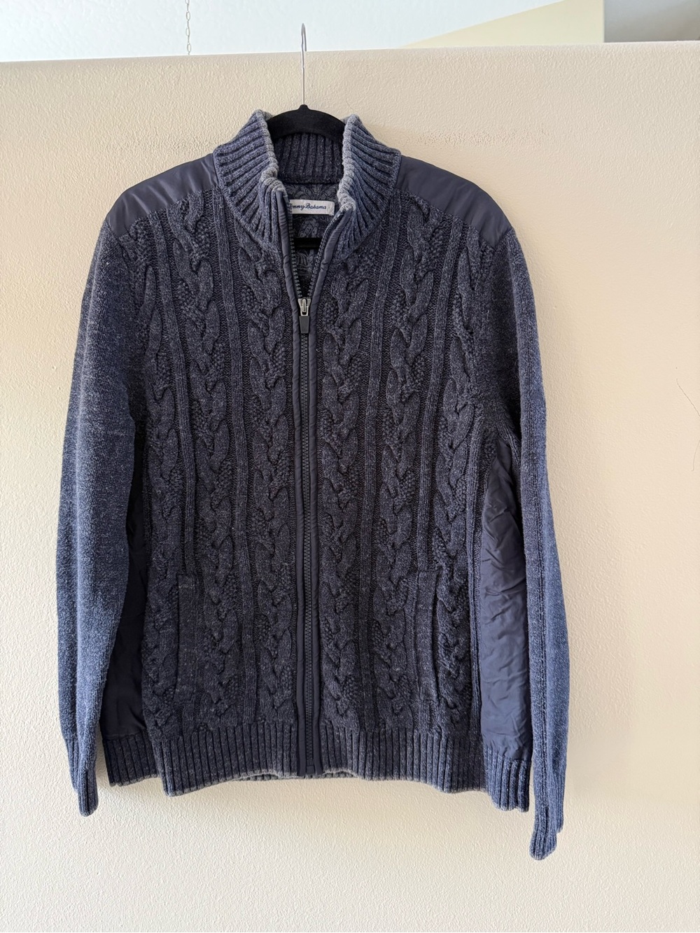 Tommy Bahama Men’s Dark Gray Cable-Knit Zip-Up Sweater Cotton/Wool Blend